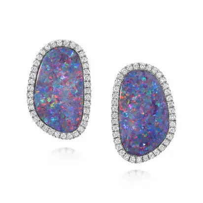 14K White Gold Australian Opal Doublet/Diamond Earrings | EMDBTPR17802WI