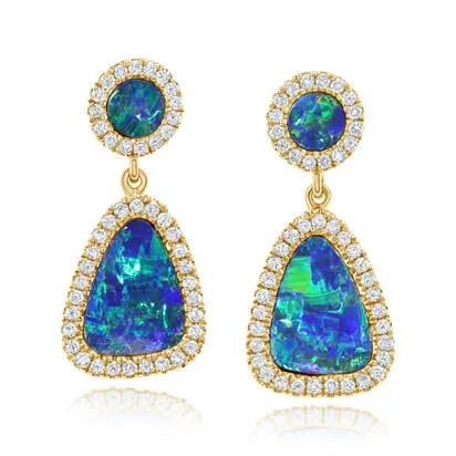 14K Yellow Gold Australian Opal Doublet/Diamond Earrings | EMDBTST130329CI