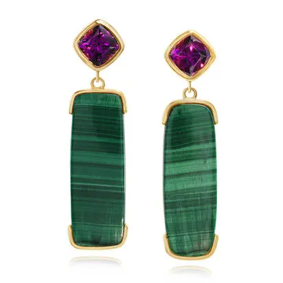 14K Yellow Gold Malachite/Purple Garnet Earrings<br>EMKCU9982925C<div class='big'>$7,745.00</div>