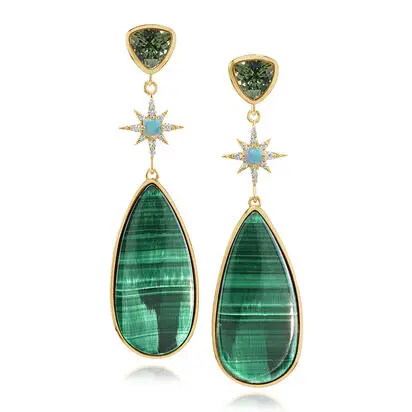 14K Yellow Gold Malachite/Australian Opal/Diamond Earrings<br>EMKPR9982350C<div class='big'>$8,445.00</div>