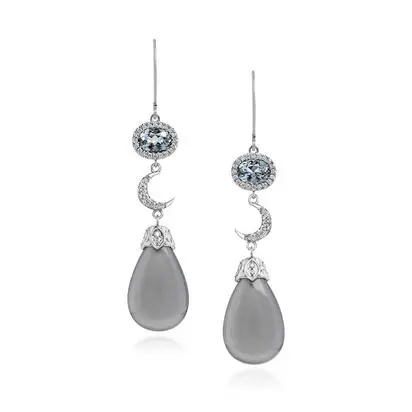 18K White Gold Gray Moonstone/Gray Spinel/Diamond Moon Earrings, EMLBR9822372Q, $13,195.00