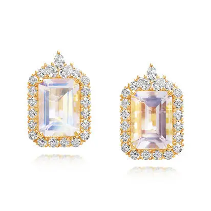 18K Yellow Gold Rainbow Moonstone/Diamond Earrings<br>EMLOC840350EI