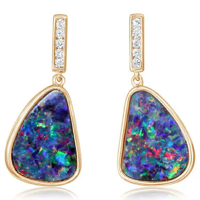 14K Yellow Gold Australian Opal Doublet/Diamond Earrings<br>EOD054-14I<div class='big'>Call for current price</div>