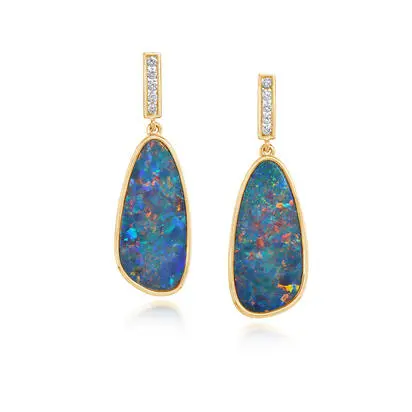 14K Yellow Gold Australian Opal Doublet/Diamond Earrings, EOD054-44I, $8,245.00