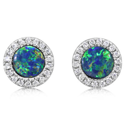 14K White Gold Australian Opal Doublet/Diamond Earrings 14K White Gold Australian Opal Doublet/Diamond Earrings
