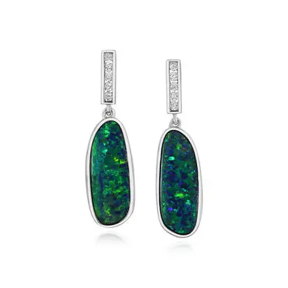 14K White Gold Australian Opal Doublet/Diamond Earrings, EODW054-17I, $5,495.00