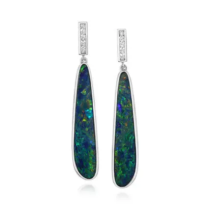 14K White Gold Australian Opal Doublet/Diamond Earrings, EODW054-38I, $8,745.00