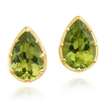 14K Yellow Gold 9x6 mm Pear Peridot Earrings | EPF512T2XCI