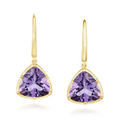 14K Yellow Gold 10mm Trillion Amethyst Earrings | EPF516A2XCI