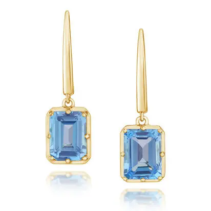 14K Yellow Gold 6x8 mm Octagon Blue Topaz Earrings | EPF517B2XCI