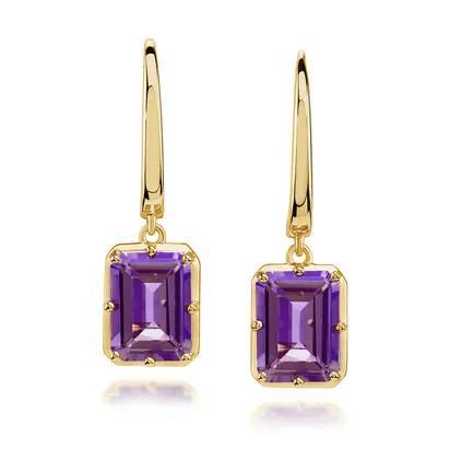 14K Yellow Gold 8x10 mm Octagon Amethyst Earrings | EPF518A2XCI