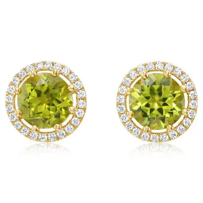 14K Yellow Gold 7mm Round Peridot/Diamond Earrings | EPF524T21CI