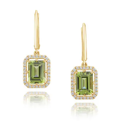 14K Yellow Gold 8x6 Octagon Peridot/Diamond Earrings | EPF535T21CI