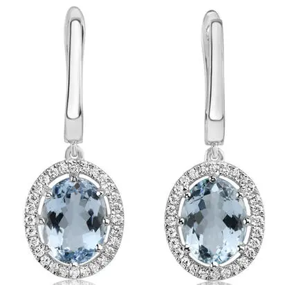 Platinum 9x7mm Oval Aqua/Diamond Earrings | EPF536Q21PI