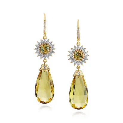 18K Yellow Gold Briolette Yellow Beryl/Fancy Montana Sapphire, EYYBR9101874E