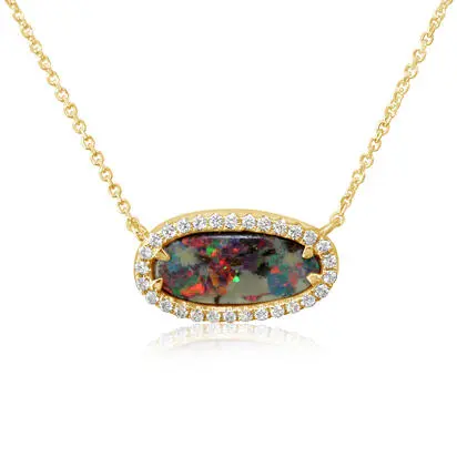 14K Yellow Gold Australian Boulder Opal/Diamond Neckpiece | NBOFF3A222CI