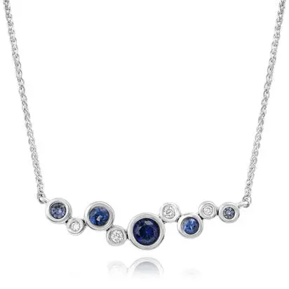 14K White Gold Graduated Blue Sapphire/Diamond Neckpiece | NCC167GS2WI