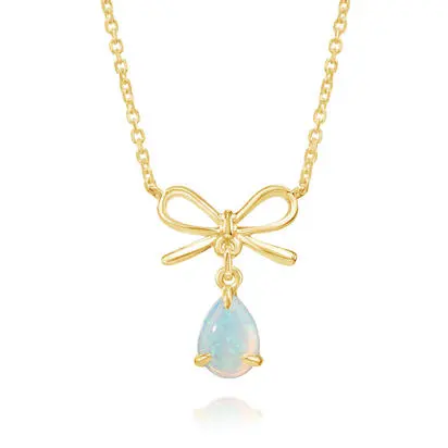 14K Yellow Gold Australian Opal Bow Neckpiece | NCO320N1XCI