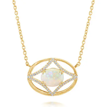14K Yellow Gold Australian Opal/Diamond Neckpiece | NCO354N12CI