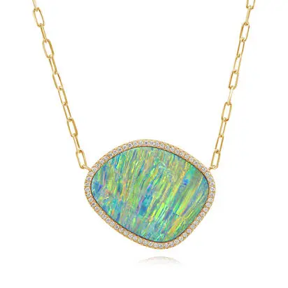 18K Yellow Gold Australian Opal Doublet/Diamond Neckpiece | NDBFF2201574E