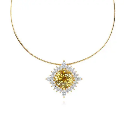 18K Yellow Gold 9.87mm Round Yellow Orange Montana Sapphire/Diamond Neckpiece, NFMRD0523457E