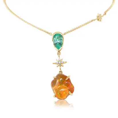 14K Yellow Gold Fire Opal/Tsavorite/Diamond Neckpiece | NFOFF500355C