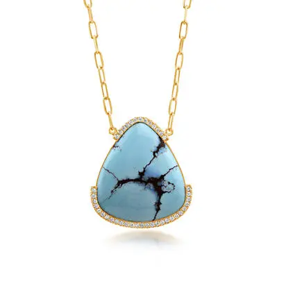 14K Yellow Golden Hills Turquoise/Diamond Neckpiece<br>NKQPR9921459CI<div class='big'>$5,395.00</div>