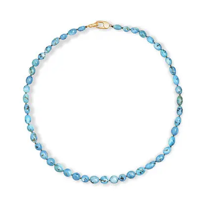 14K Yellow Gold Kazakhstan Turquoise Bead Neckpiece | NKQST008118C