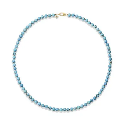 14K Yellow Gold 5.75mm - 6.75mm Round Bead18" Golden Hill Turquoise/Diamond Strand Necklace<br>NKQST991107C