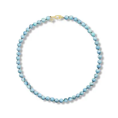 14K Yellow Gold 6.30mm - 7.50mm Round Bead18" Golden Hill Turquoise/Diamond Strand Necklace<br>NKQST991150C