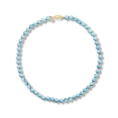 14K Yellow Gold 7.3 - 8.3mm Round Bead16" Golden Hill Turquoise/Diamond Strand Necklace<br>NKQST991175C