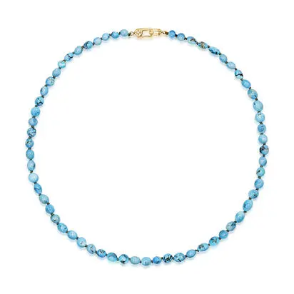14K Yellow Gold Kazakhstan Turquoise Bead/Diamond Neckpiece | NKQST99367C