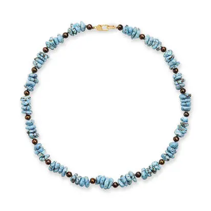 14K Yellow Gold Kazakhstan Turquoise/Cultured Chocolate Pearl Neckpiece<br>NKQST995212C<div class='big'>$5,395.00</div>