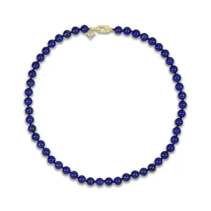 14K Yellow Gold 18" 8mm Round Lapis Lazuli/Diamond Bead Neckpiece<br>NLAST996279C