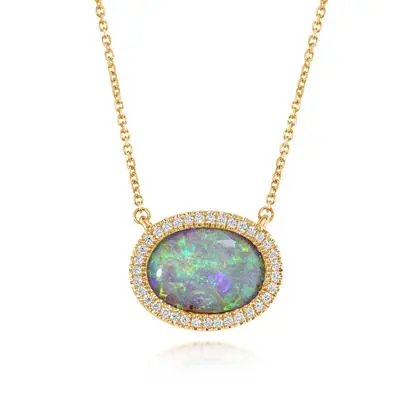 14K Yellow Gold Australian Boulder Opal/Diamond Neckpiece<br>NMBO4A318CI