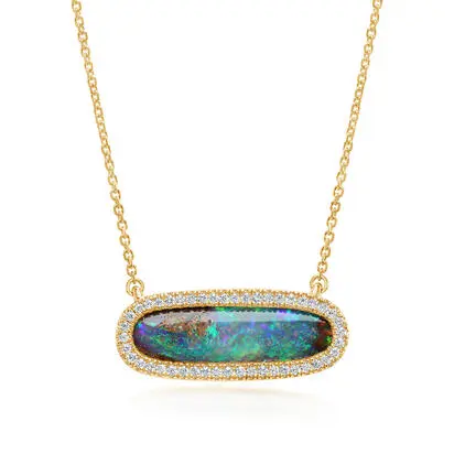 14K Yellow Gold Australian Boulder Opal/Diamond Neckpiece, NMBO4A388CI