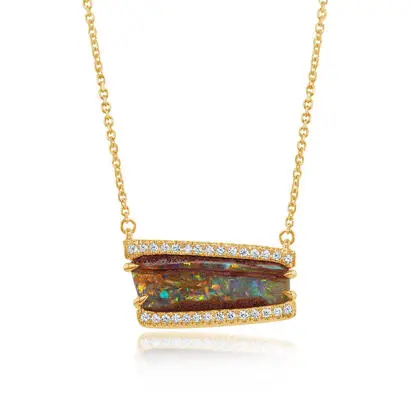 14K Yellow Gold Australian Boulder Opal/Diamond Neckpiece<br>NMBO4A422CI