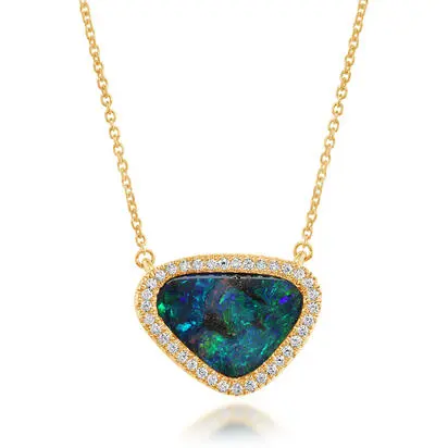 14K Yellow Gold Australian Boulder Opal/Diamond Neckpiece<br>NMBO4A487CI