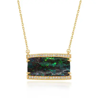 14K Yellow Gold Australian Boulder Opal/Diamond Neckpiece<br>NMBO4A814CI