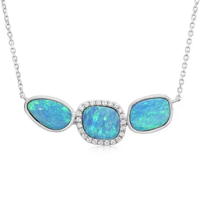 14K White Gold Australian Opal Doublet/Diamond Neckpiece | NMDBT1A402WI
