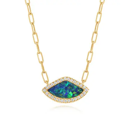 14K Yellow Gold Australian Opal Doublet/Diamond Neckpiece, NMDBT4A163CI, $4,995.00