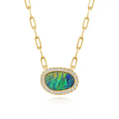 14K Yellow Gold Australian Opal Doublet/Diamond Neckpiece, NMDBT4A168CI, $4,295.00