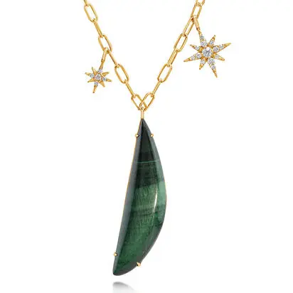 14K Yellow Gold Malachite Cabochon/Diamond Pendant<br>NMKFF9991228C<div class='big'>$5,995.00</div>