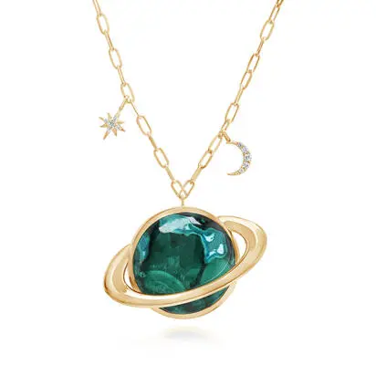 14K Yellow Gold Malachite/ Chrysocolla/Diamond Saturn Neckpiece, NMKRD9982254C