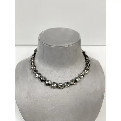 14K White Gold 10x8 Black Keshi Strand String with 8mm Clasp(37 Pieces) | NMPA14093W