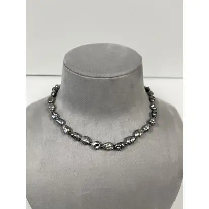 14K White Gold 10x8 Black Keshi Strand String with 8mm Clasp (34 Pieces) | NMPA15945W