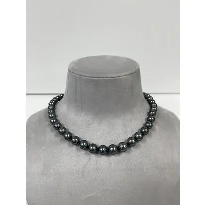 14K White Gold 8.1x10.4mm Round Black Tahitian Strand String with 8mm Clasp (45 Pieces) | NMPA16360W