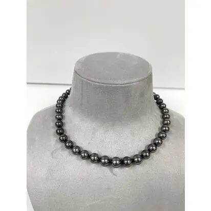 14K White Gold 8.0x10.9mm Round Black Tahitian Strand String with 8mm Clasp (45 Pieces) | NMPA16361W