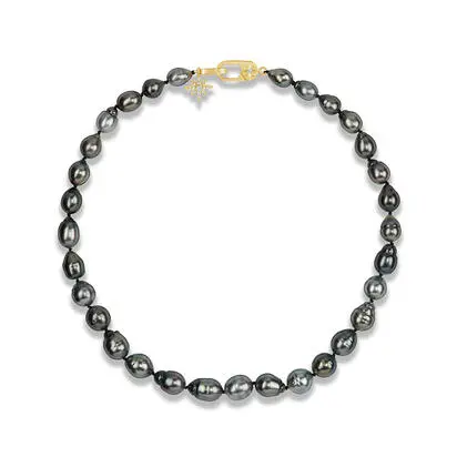 14K Yellow Gold 9-12mm Baroque Multi Color Tahitian Pearl Strand<br>NMPTC16219C