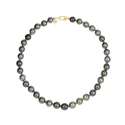 14K Yellow Gold 10x12mm Off Round Multi Color Tahitian Pearl Strand Necklace<br>NMPTOR16374C